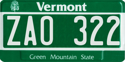 VT license plate ZAO322