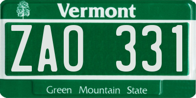 VT license plate ZAO331