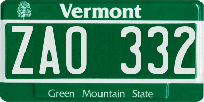 VT license plate ZAO332