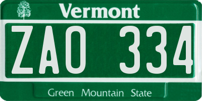VT license plate ZAO334