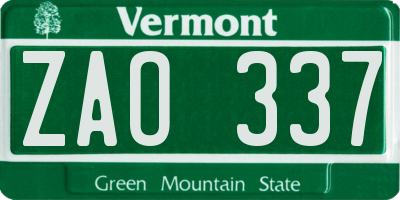 VT license plate ZAO337