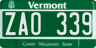 VT license plate ZAO339