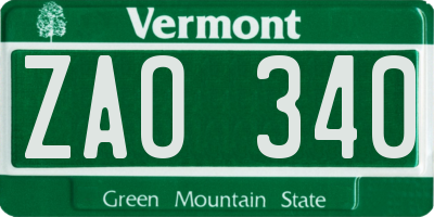 VT license plate ZAO340