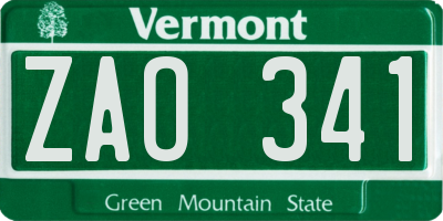 VT license plate ZAO341
