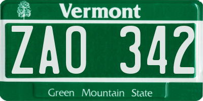 VT license plate ZAO342