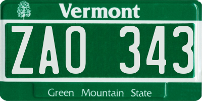 VT license plate ZAO343