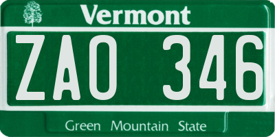 VT license plate ZAO346