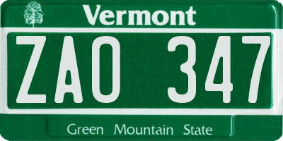 VT license plate ZAO347