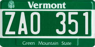 VT license plate ZAO351