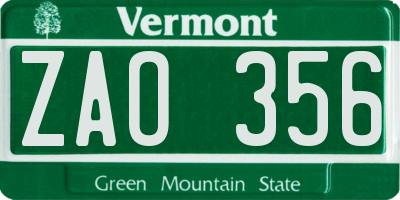 VT license plate ZAO356