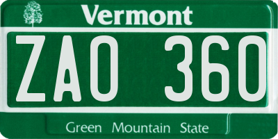 VT license plate ZAO360