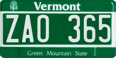 VT license plate ZAO365
