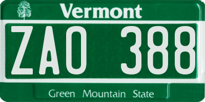 VT license plate ZAO388