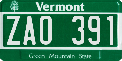 VT license plate ZAO391