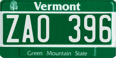 VT license plate ZAO396