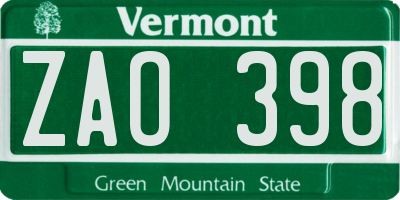 VT license plate ZAO398
