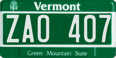 VT license plate ZAO407
