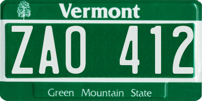 VT license plate ZAO412