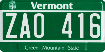 VT license plate ZAO416
