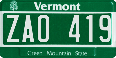 VT license plate ZAO419