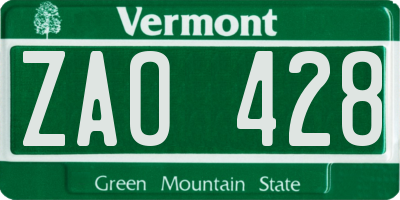 VT license plate ZAO428