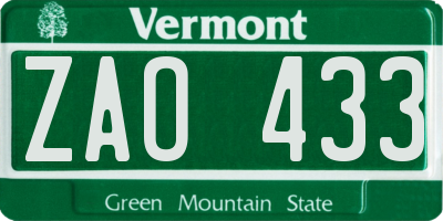 VT license plate ZAO433