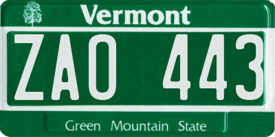 VT license plate ZAO443