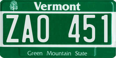 VT license plate ZAO451