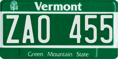 VT license plate ZAO455