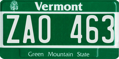 VT license plate ZAO463
