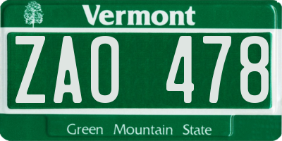 VT license plate ZAO478