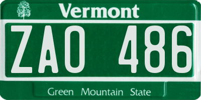 VT license plate ZAO486