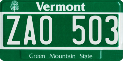 VT license plate ZAO503