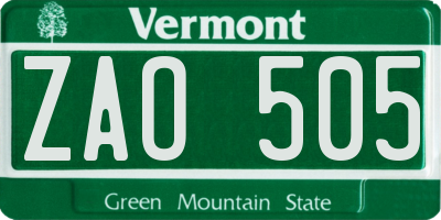 VT license plate ZAO505