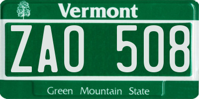 VT license plate ZAO508