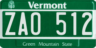 VT license plate ZAO512