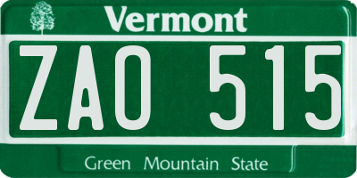 VT license plate ZAO515