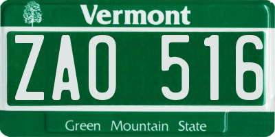 VT license plate ZAO516