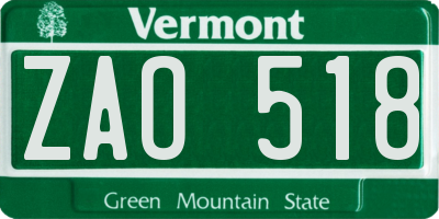 VT license plate ZAO518
