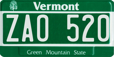 VT license plate ZAO520