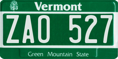 VT license plate ZAO527
