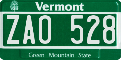 VT license plate ZAO528