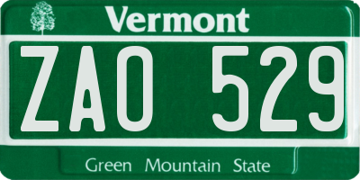 VT license plate ZAO529