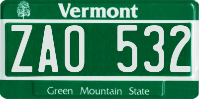 VT license plate ZAO532