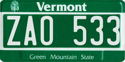VT license plate ZAO533