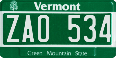 VT license plate ZAO534