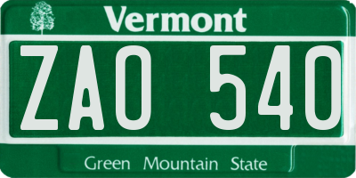 VT license plate ZAO540
