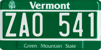 VT license plate ZAO541