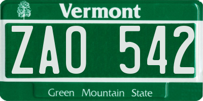 VT license plate ZAO542