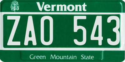 VT license plate ZAO543